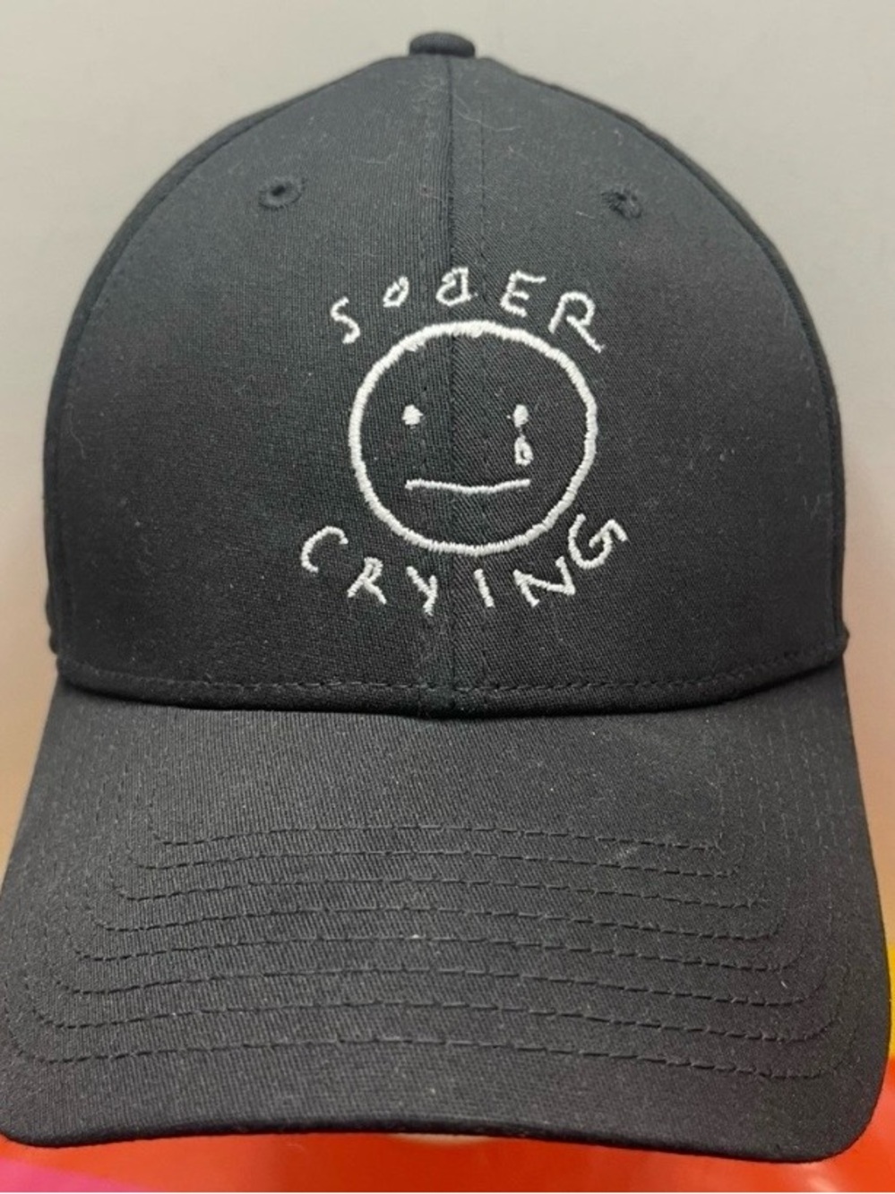 Black Large/XL New Era “Sober Crying” Sad Face Hat